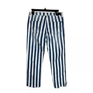 NWT Max Jeans Women's 8 Blue Bold Stripe Fray Hem Distressed Ankle Stretch New